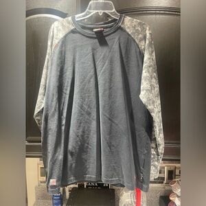 Ariat FR Shirt Mens Large Black Baseball Tee Camo Flame Resistant USA Flag